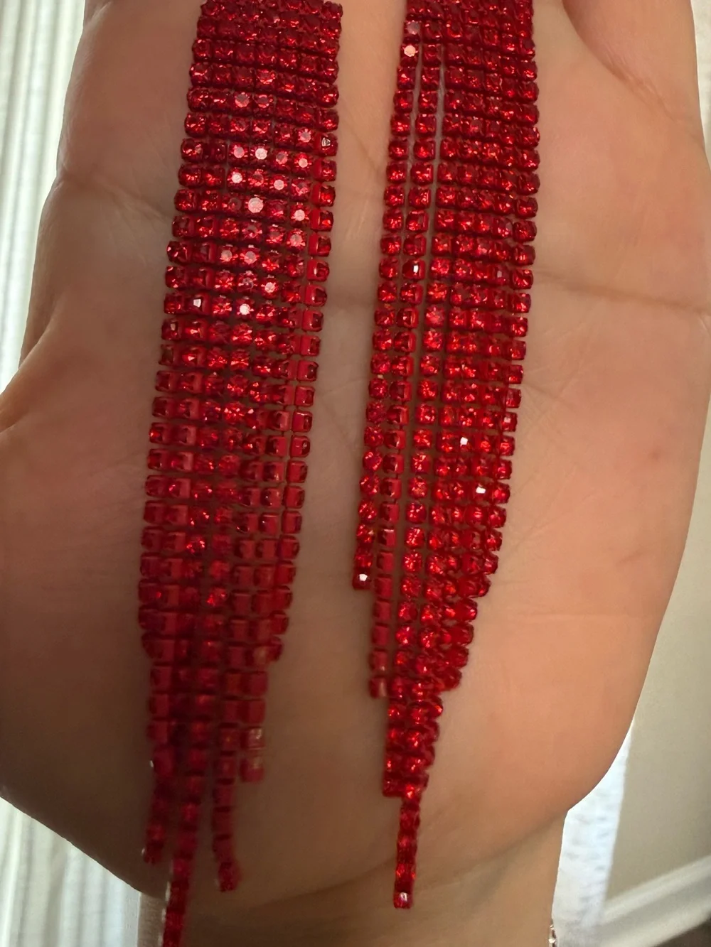 Red Crystal Cascade Fringe Earrings
